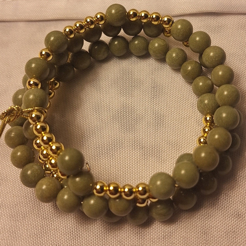 Ireland Made Genuine Connemara Marble Coil Bracelet Green Gold Beads 🇮🇪 NWT